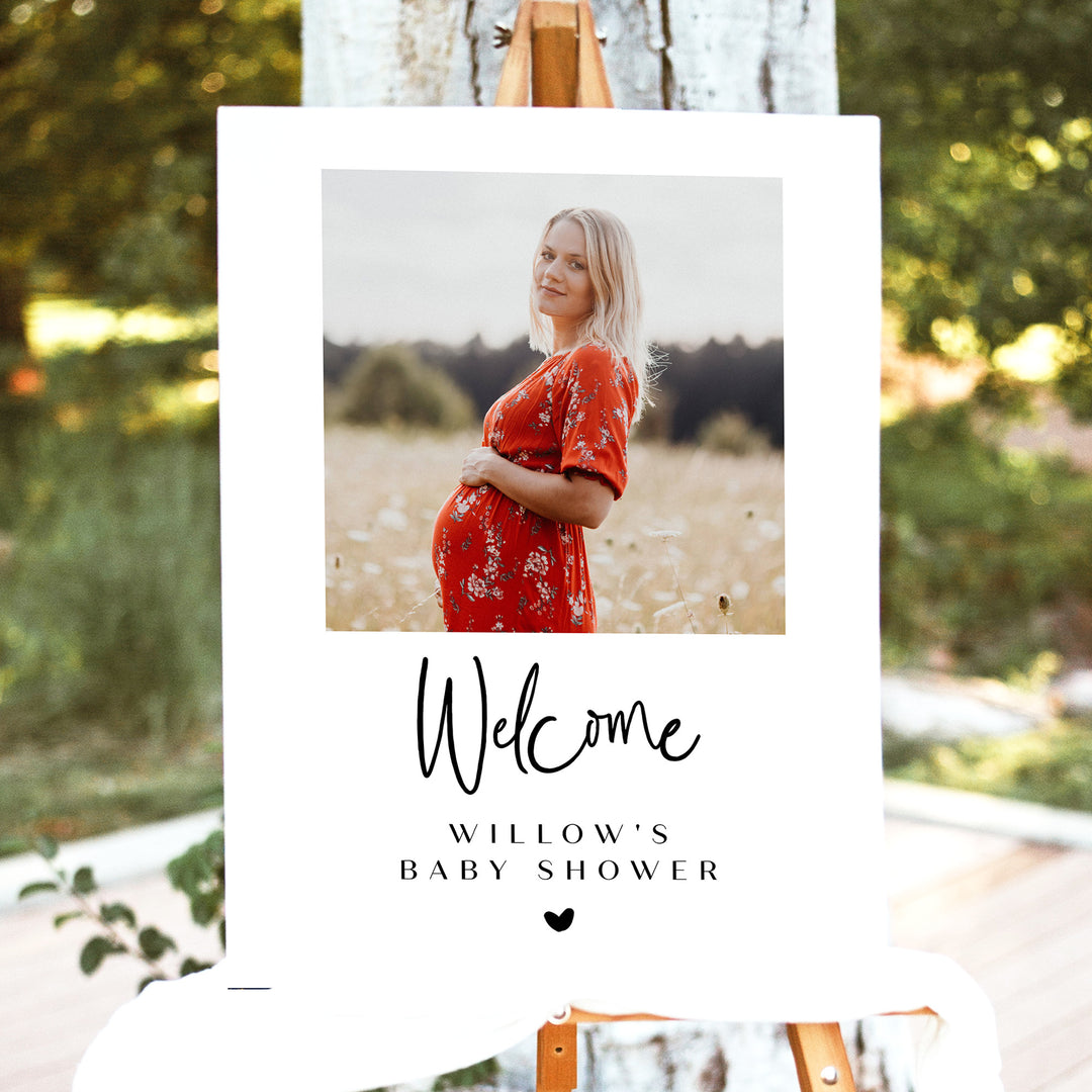 WILLOW Elegant Personalized Photo Baby Shower Welcome Sign