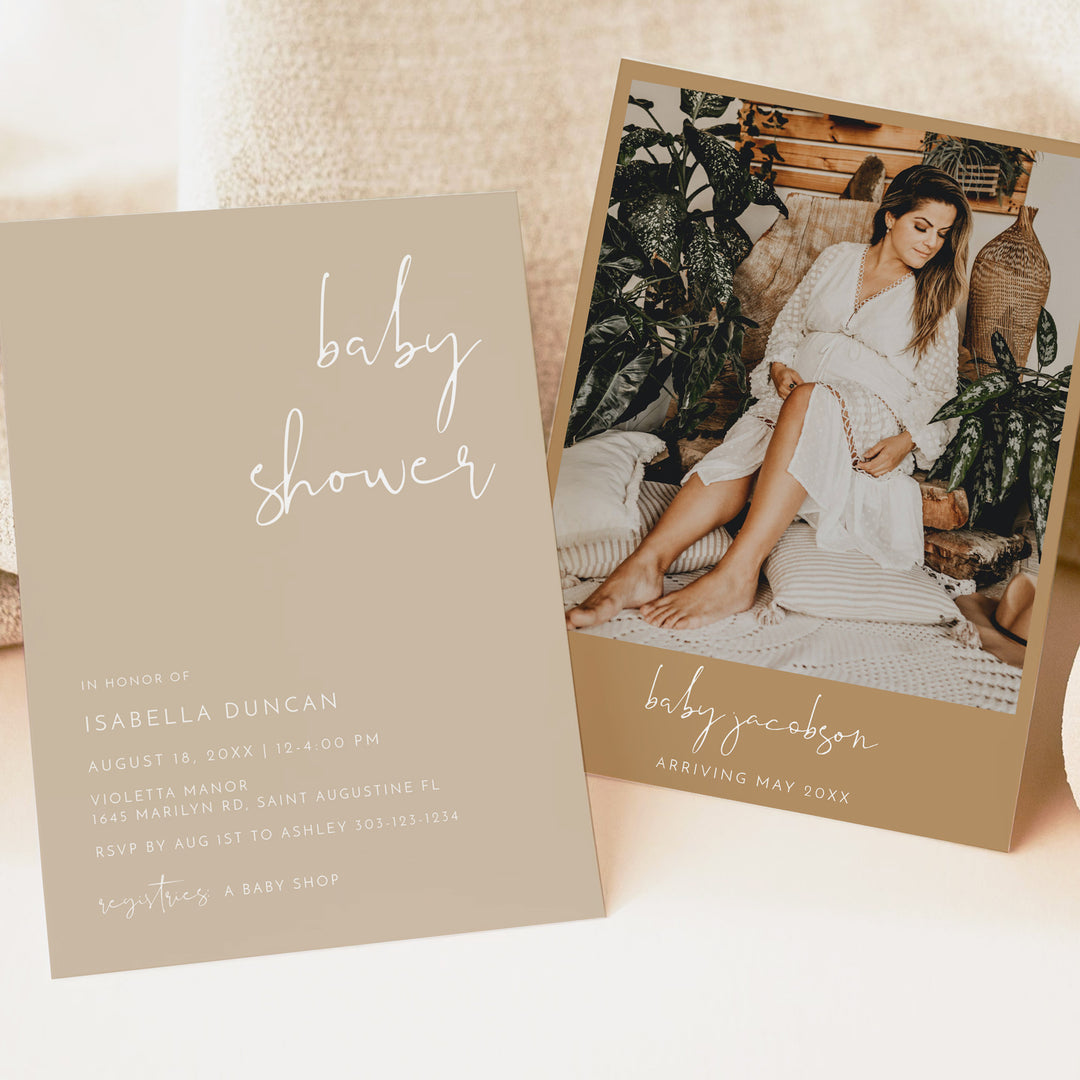 INDIE Beige Gender Neutral Baby Shower Invitation Suite