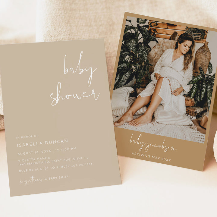 INDIE Beige Gender Neutral Baby Shower Invitation Suite