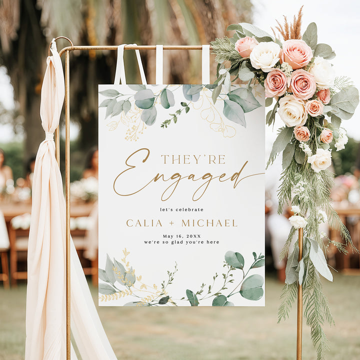 CALIA Green and Gold Botanical Engagement Party Welcome Sign