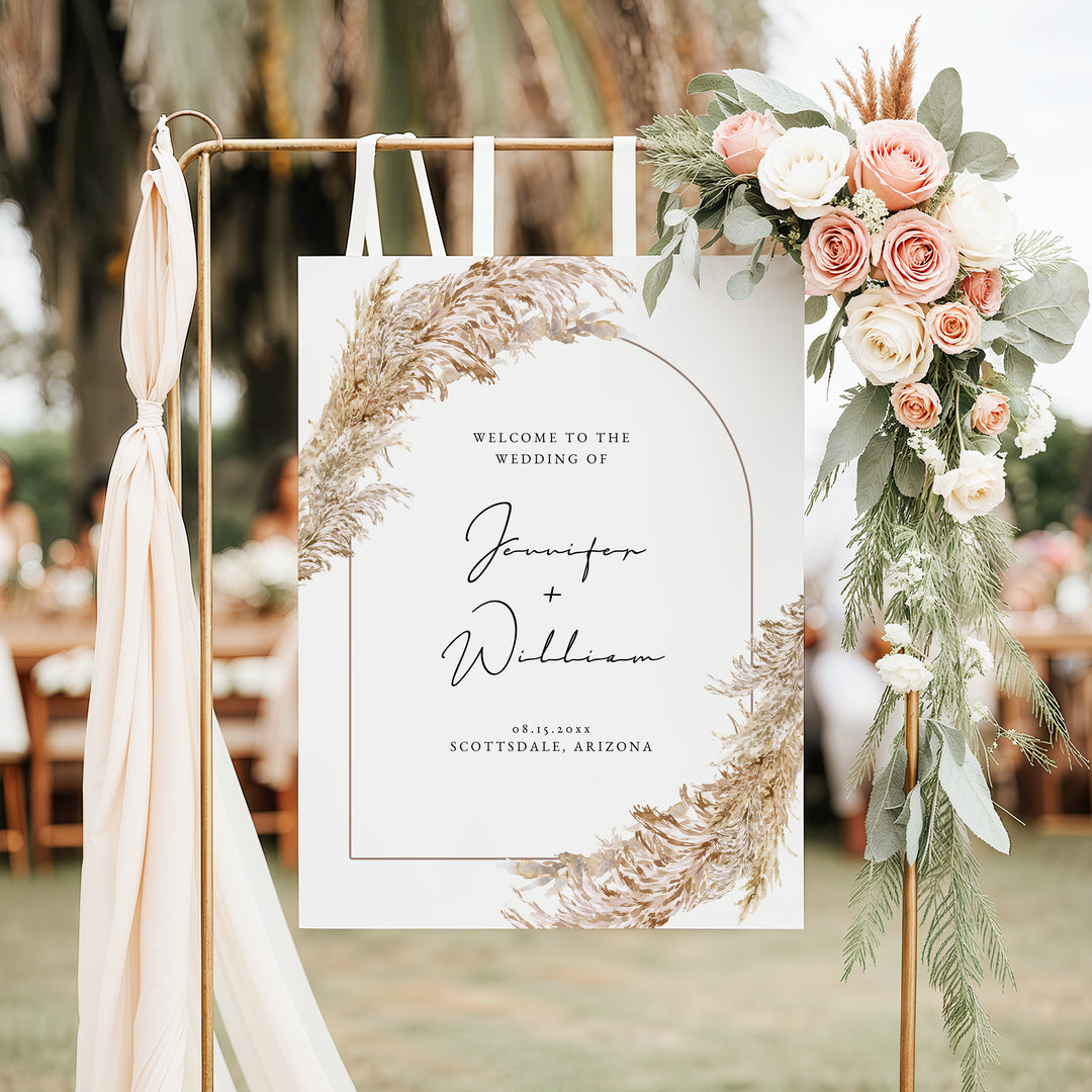 CIERA Personalized Elegant Pampas Wedding Welcome Sign