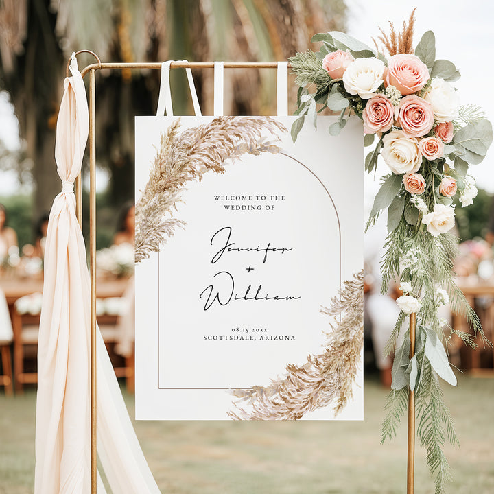 CIERA Personalized Elegant Pampas Wedding Welcome Sign