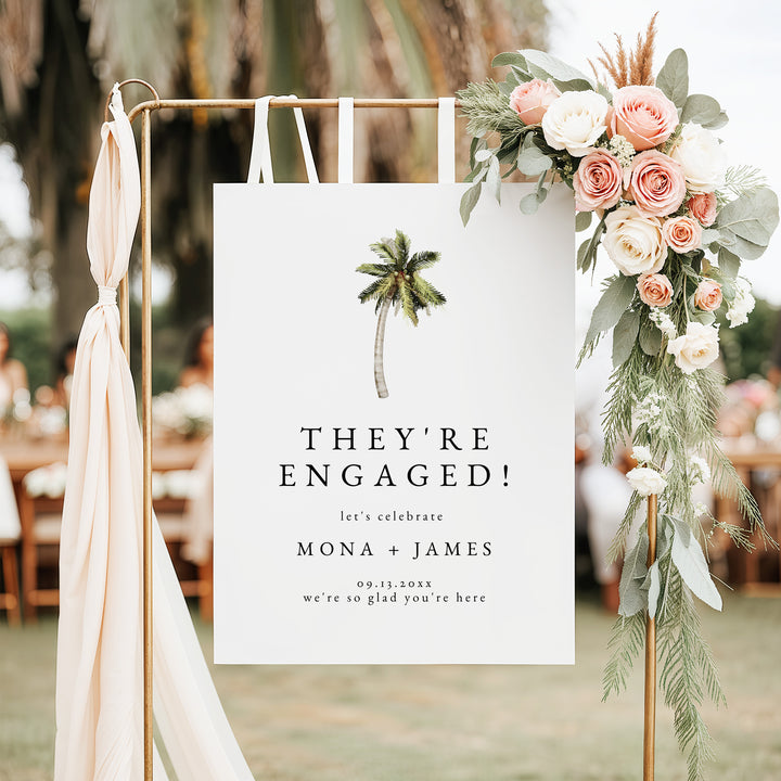 MONA They're Engaged Palm Tree Watercolor Engagement Party Sign