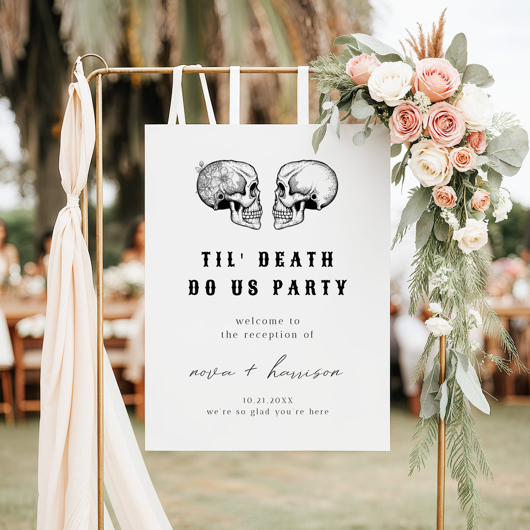 NOVA Til Death Do Us Party Halloween Elopement Reception Party Sign