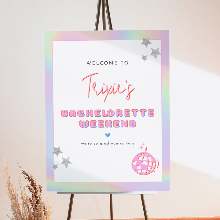 DINA Pink Disco Cowgirl Scottsdale Bachelorette Sign