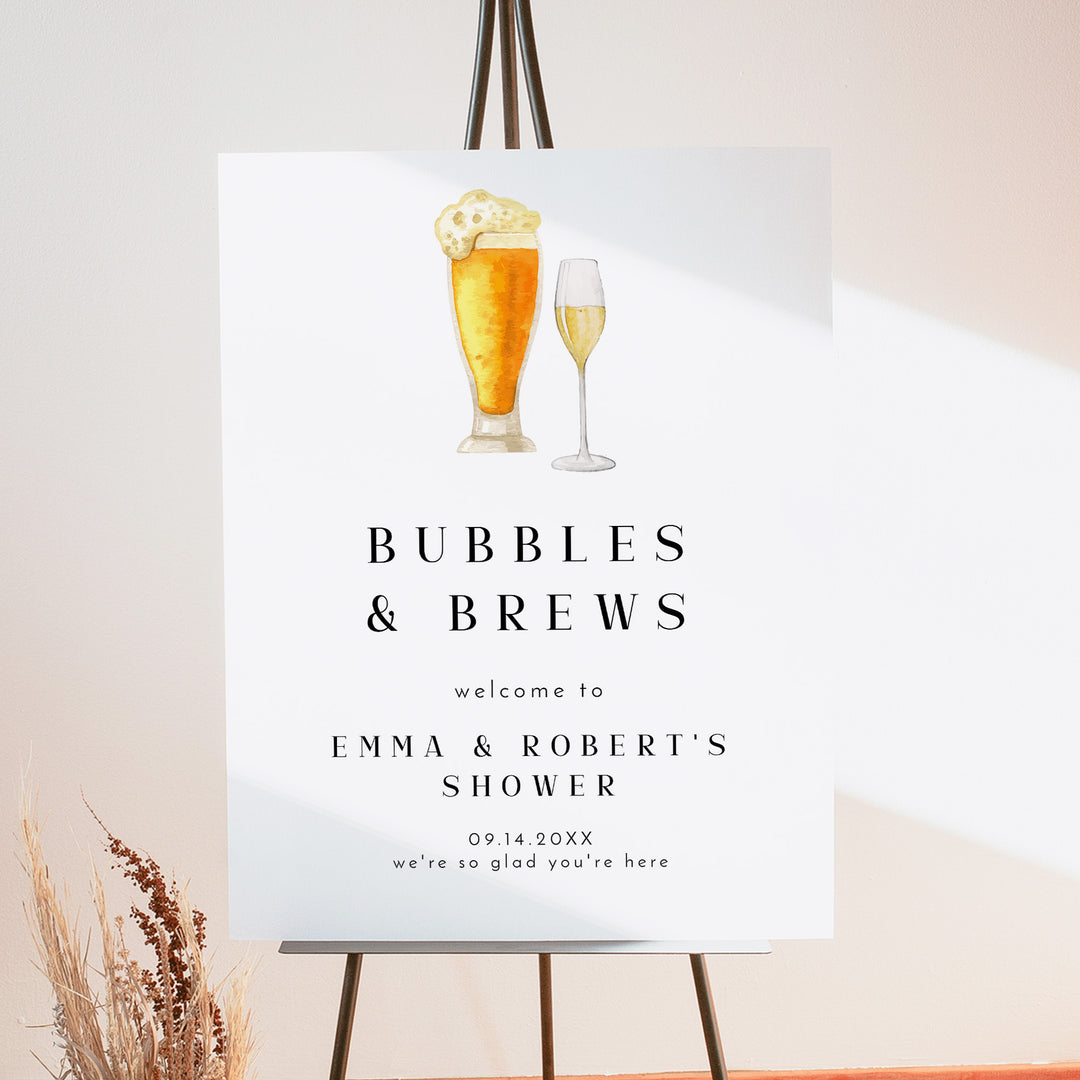 CHARLIE Modern Bubbles and Brews Couples Shower Welcome Sign
