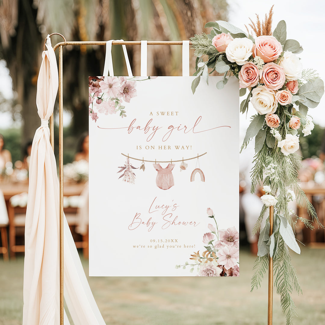 LUCY Boho Girl Clothesline Baby Shower Welcome Sign