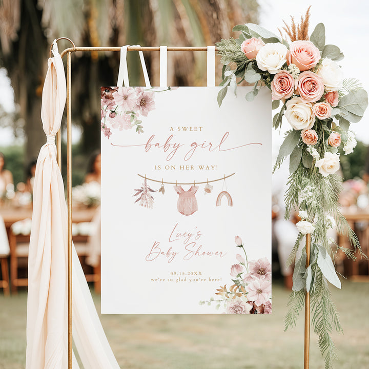 LUCY Boho Girl Clothesline Baby Shower Welcome Sign