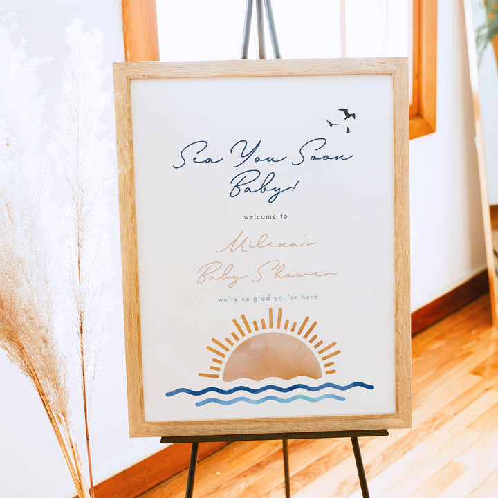 OCEANSIDE Tropical Beach Sea You Soon Baby on Board Baby Shower Welcome Sign