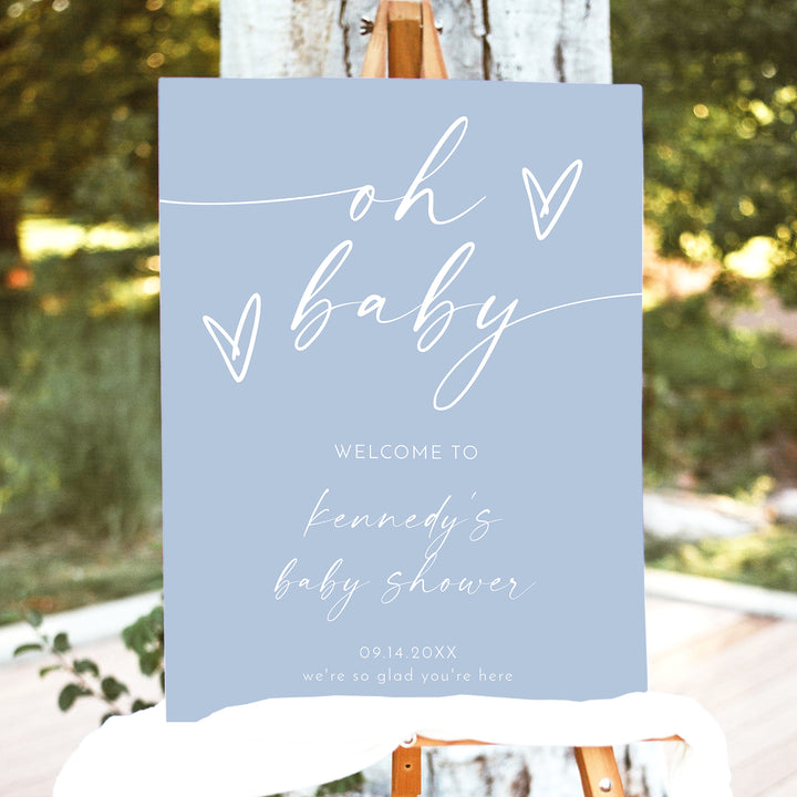 KENNEDY Dusty Blue Oh Baby Boy Baby Shower Welcome Sign