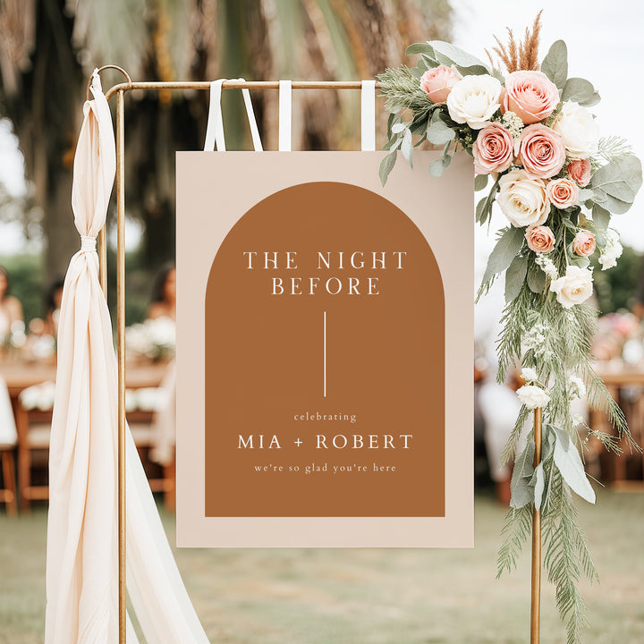 MIA The Night Before Boho Arch Wedding Rehearsal Dinner Sign