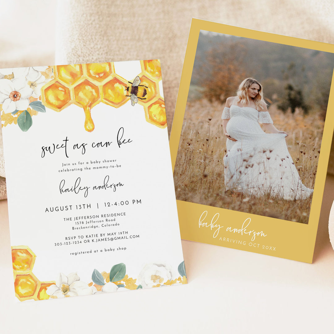ROMY Sweet as Can Bee Boho Floral Baby Shower Invitation Bundle