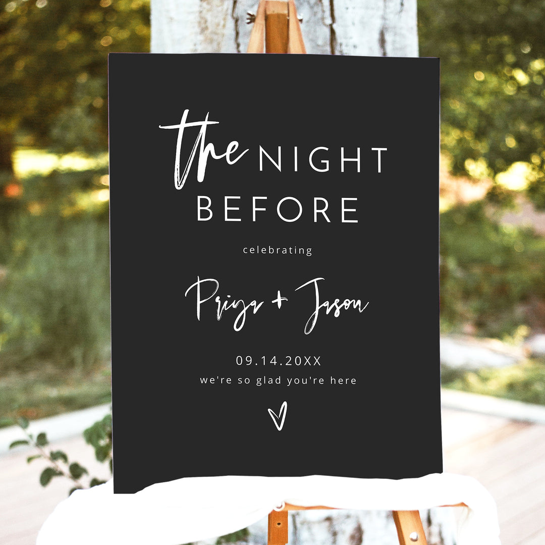 PRIYA The Night Before Sign for Minimalist Wedding Rehearsal Dinner