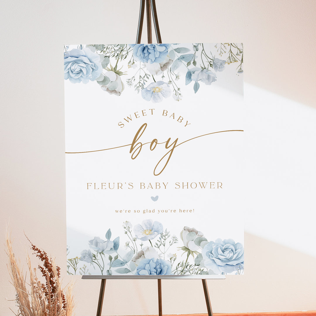 FLEUR Sweet Baby Boy Winter Floral Baby Shower Welcome Sign