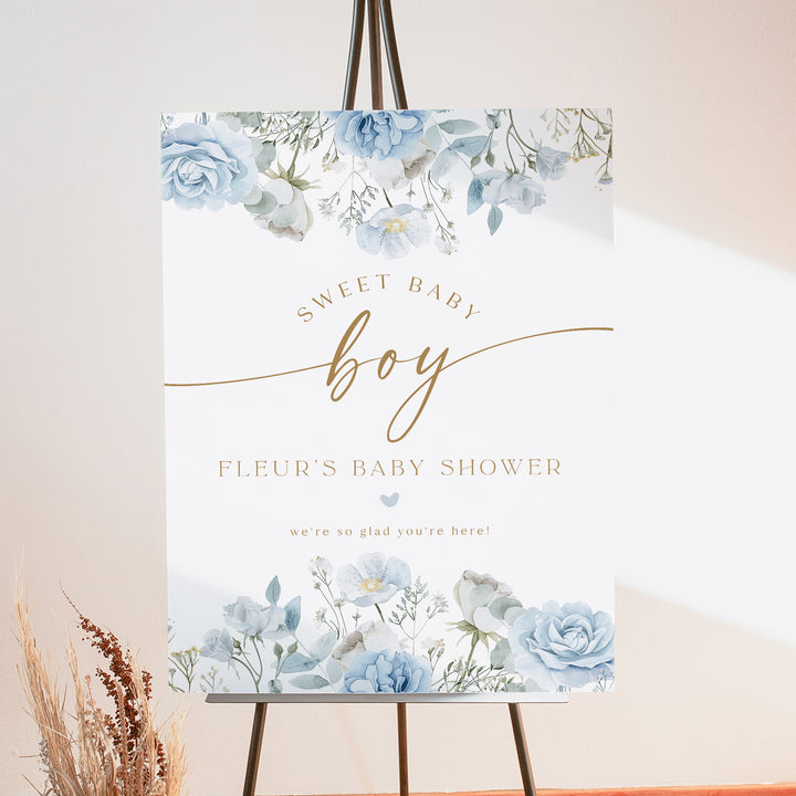 FLEUR Sweet Baby Boy Winter Floral Baby Shower Welcome Sign