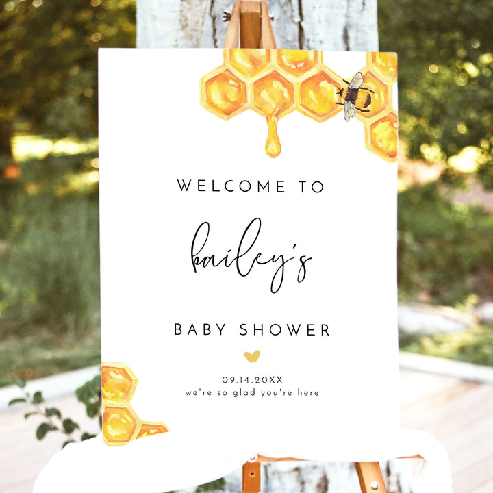 ROMY Boho Watercolor Bumble Bee Baby Shower Welcome Sign