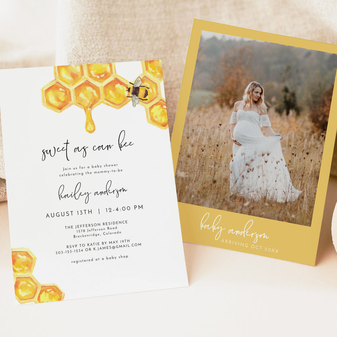ROMY Sweet as Can Bee Rustic Honey Bee Baby Shower Invitation Suite