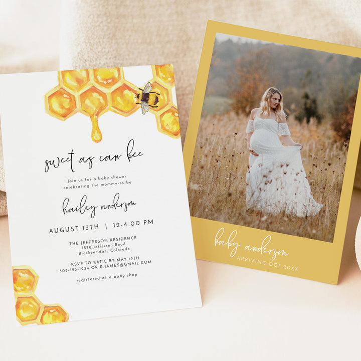 ROMY Sweet as Can Bee Rustic Honey Bee Baby Shower Invitation Suite