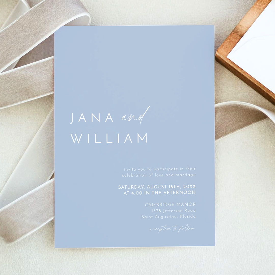 KENNEDY Dusty Blue and White Photo Wedding Invitation Suite