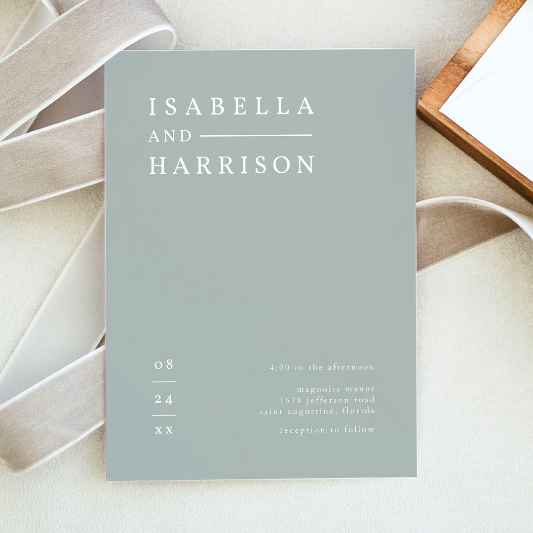 NINA Sage Green Luxury Wedding Invitation Suite with Photo