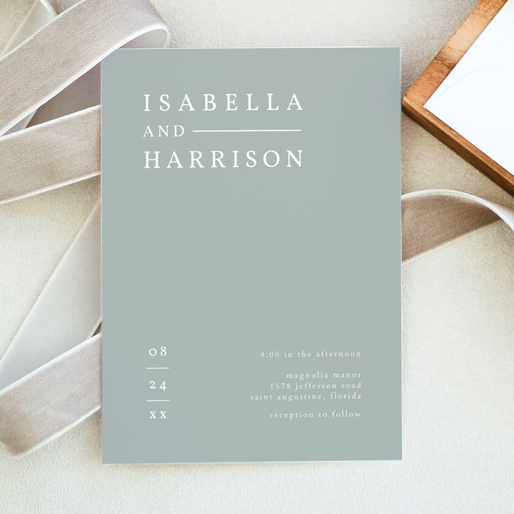 NINA Sage Green Luxury Wedding Invitation Suite with Photo