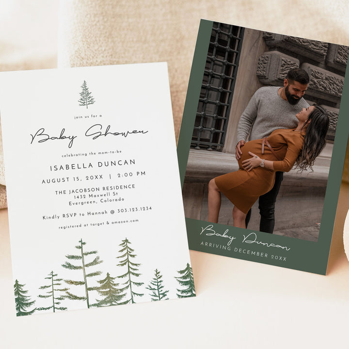 TIMBER Minimalist Woodland Baby Shower Invitation Bundle with Photo