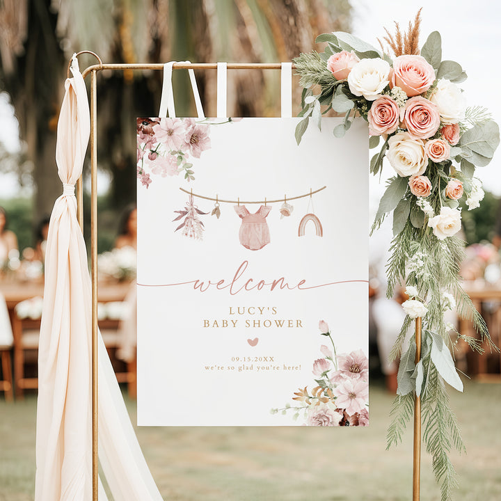 LUCY Boho Floral Baby Girl Shower Welcome Sign