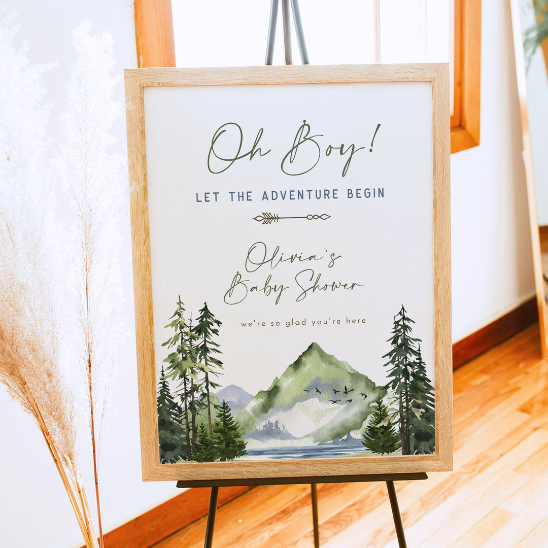 FINN Mountain Let the Adventure Begin Baby Shower Welcome Sign