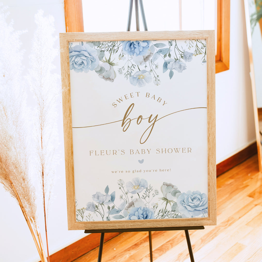 FLEUR Sweet Baby Boy Winter Floral Baby Shower Welcome Sign