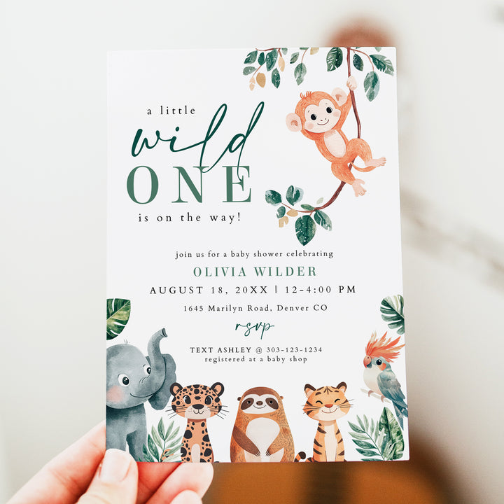 WILDER Wild One Jungle Baby Shower Invitation Bundle