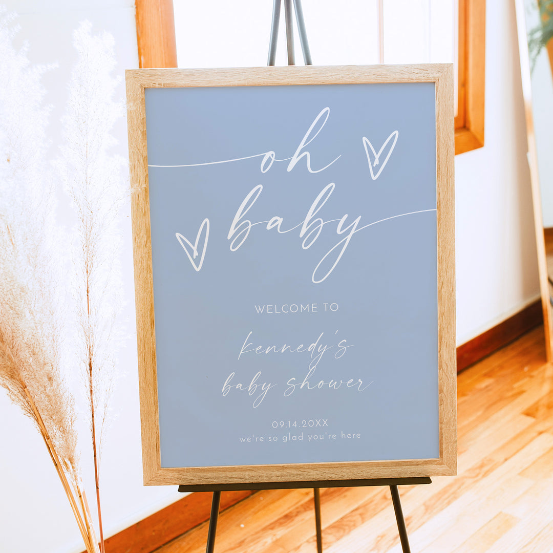 KENNEDY Dusty Blue Oh Baby Boy Baby Shower Welcome Sign