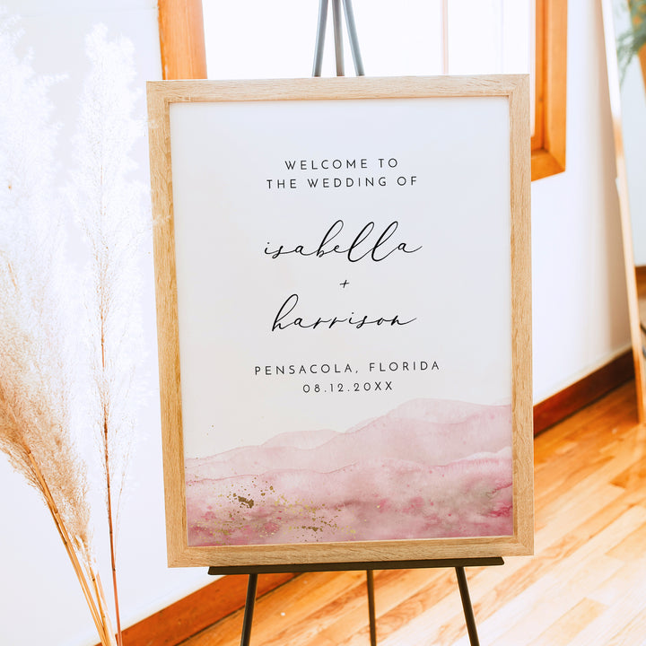 JULIEN Elegant Pink Watercolor Wedding Welcome Sign
