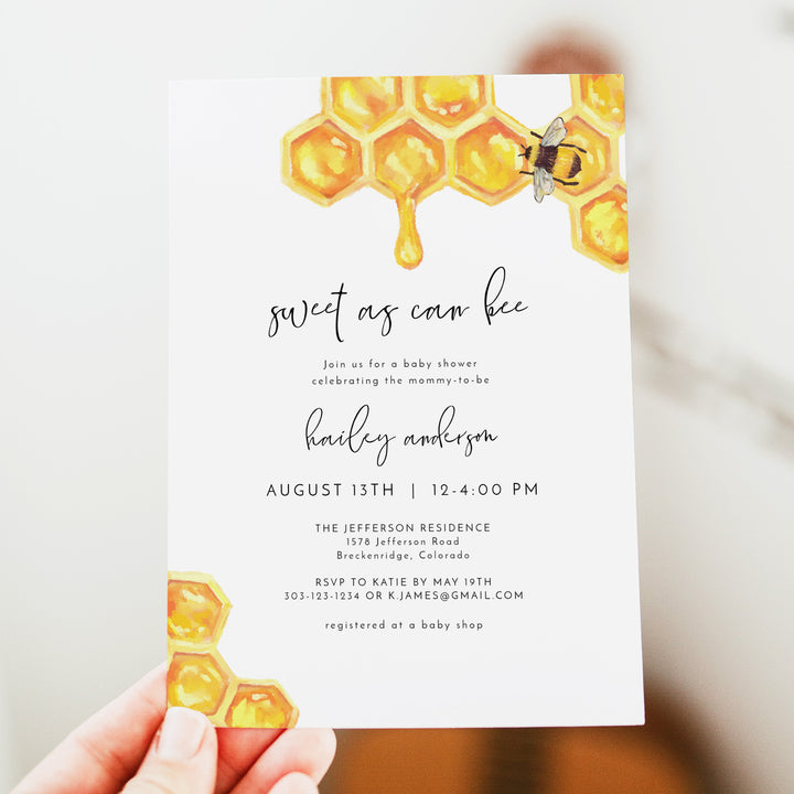 ROMY Sweet as Can Bee Rustic Honey Bee Baby Shower Invitation Suite