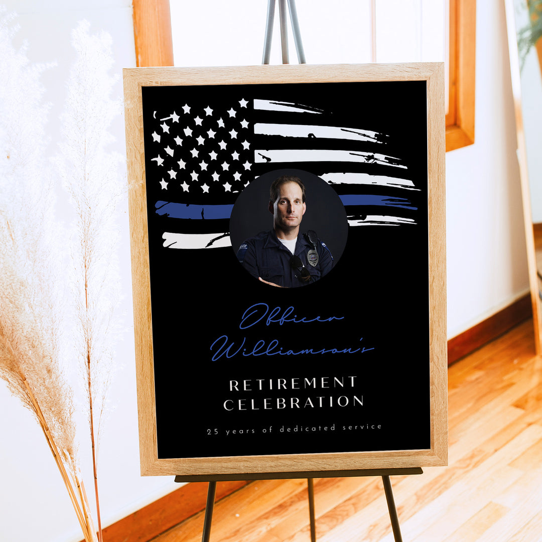 POLICE Officer Black Retirement Party Welcome Sign with Photo