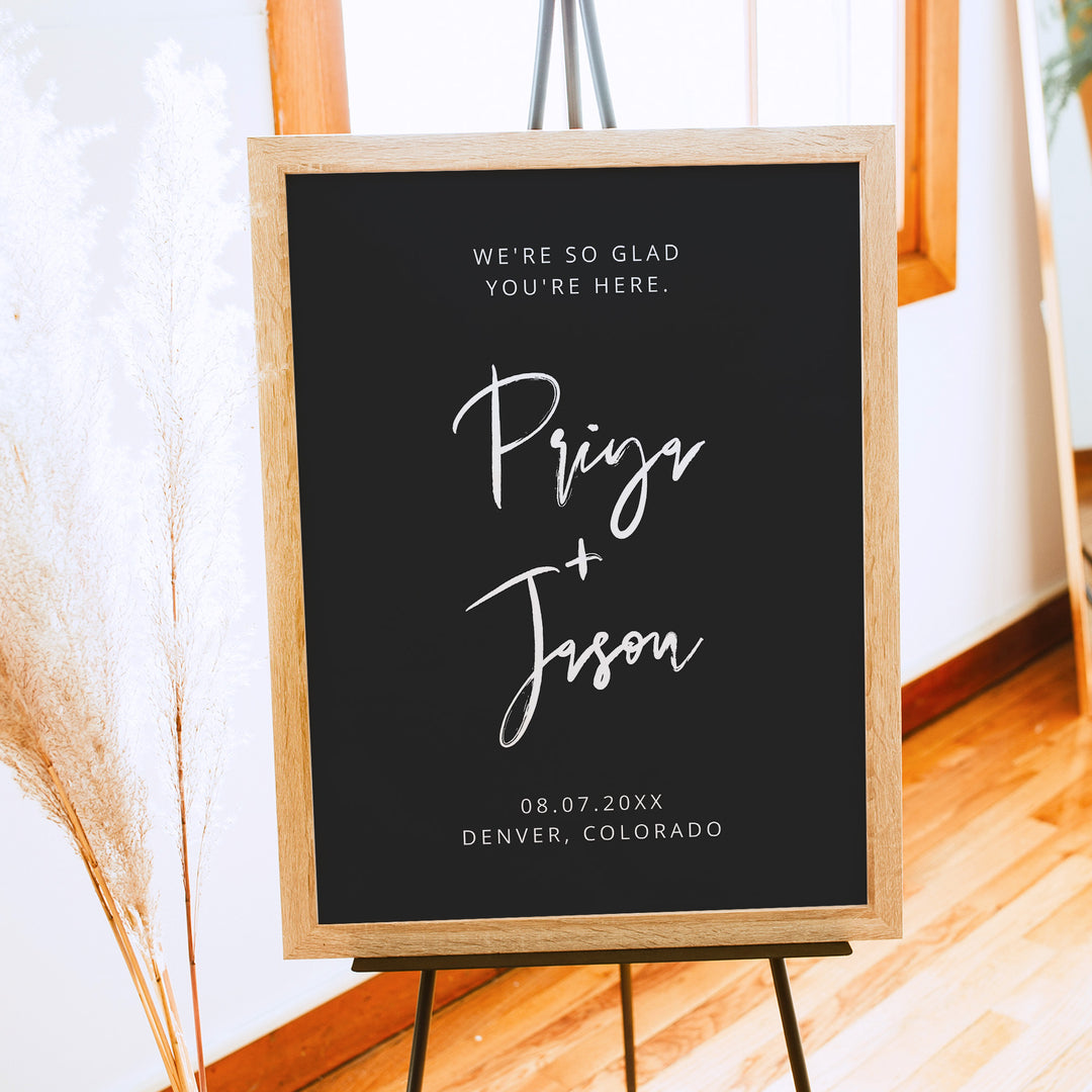 PRIYA Moody Black Wedding Welcome Sign