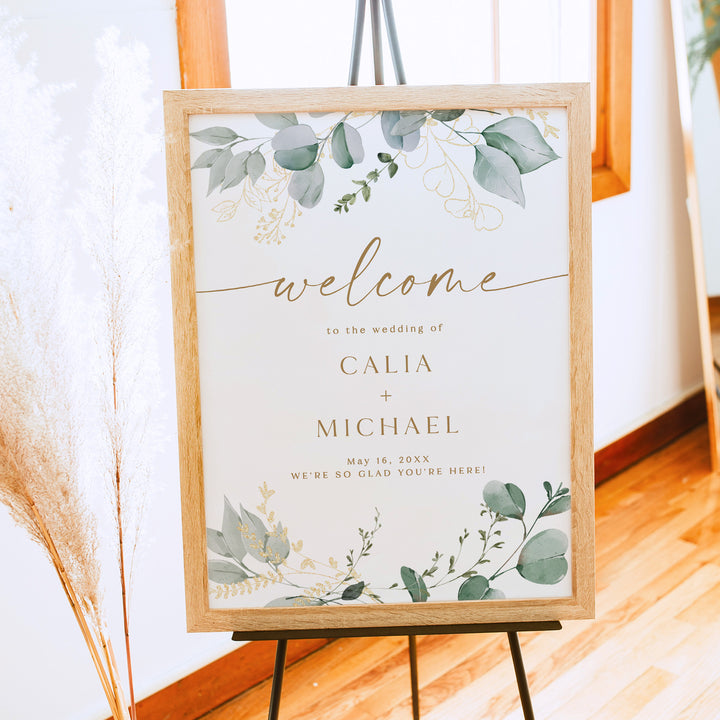 CALIA Personalized Green Eucalyptus Garden Wedding Welcome Sign