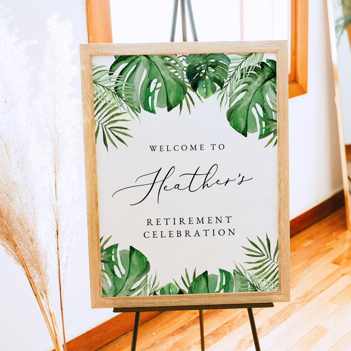 CORA Tropical Green Monstera Retirement Party Welcome Sign