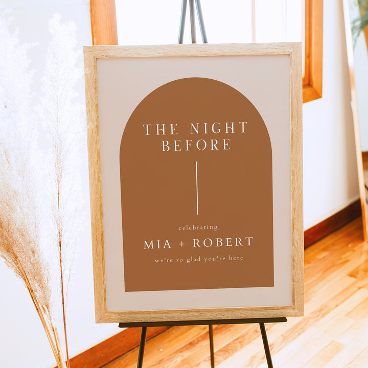 MIA The Night Before Boho Arch Wedding Rehearsal Dinner Sign