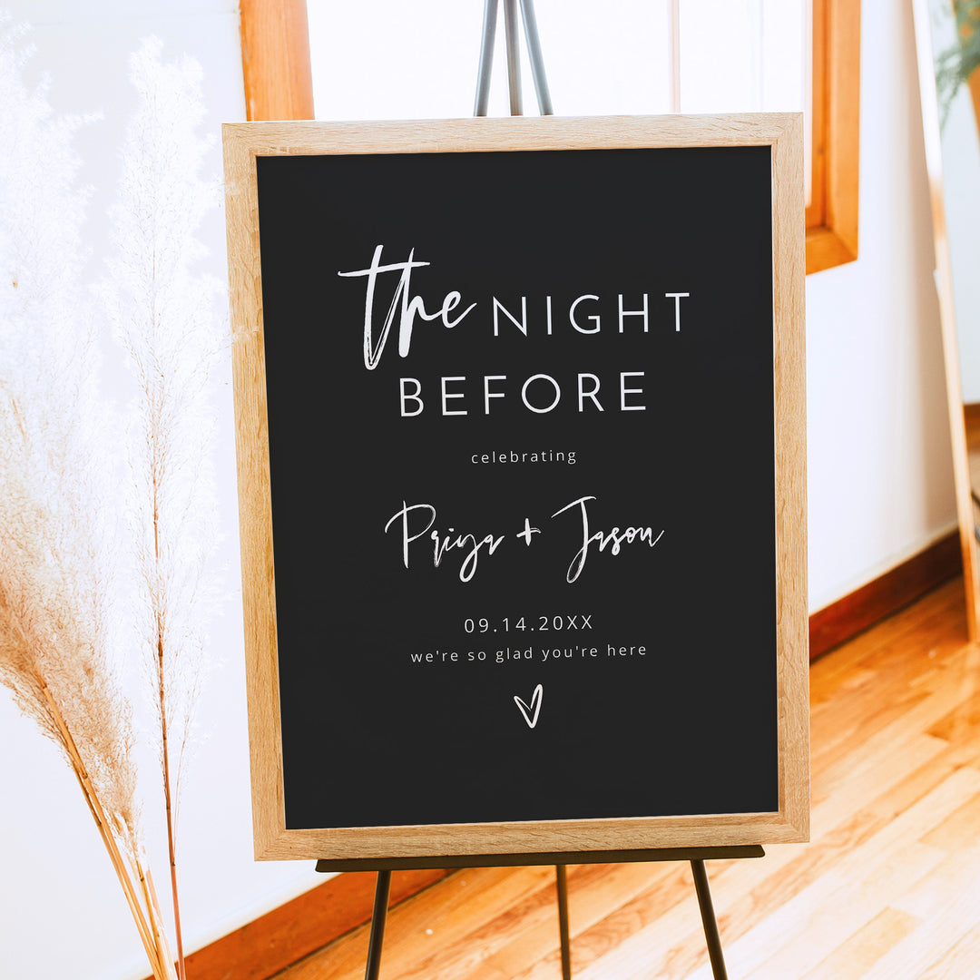 PRIYA The Night Before Sign for Minimalist Wedding Rehearsal Dinner