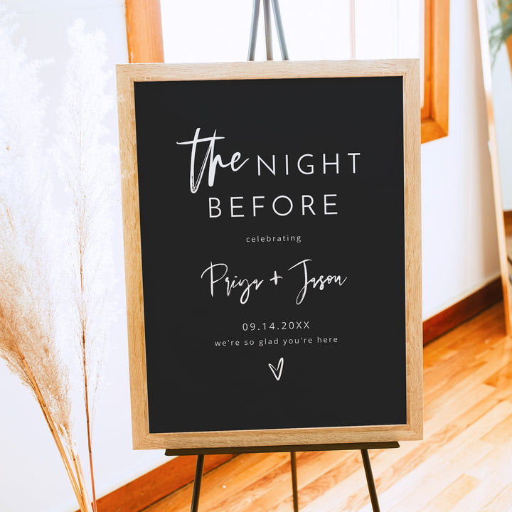 PRIYA The Night Before Sign for Minimalist Wedding Rehearsal Dinner