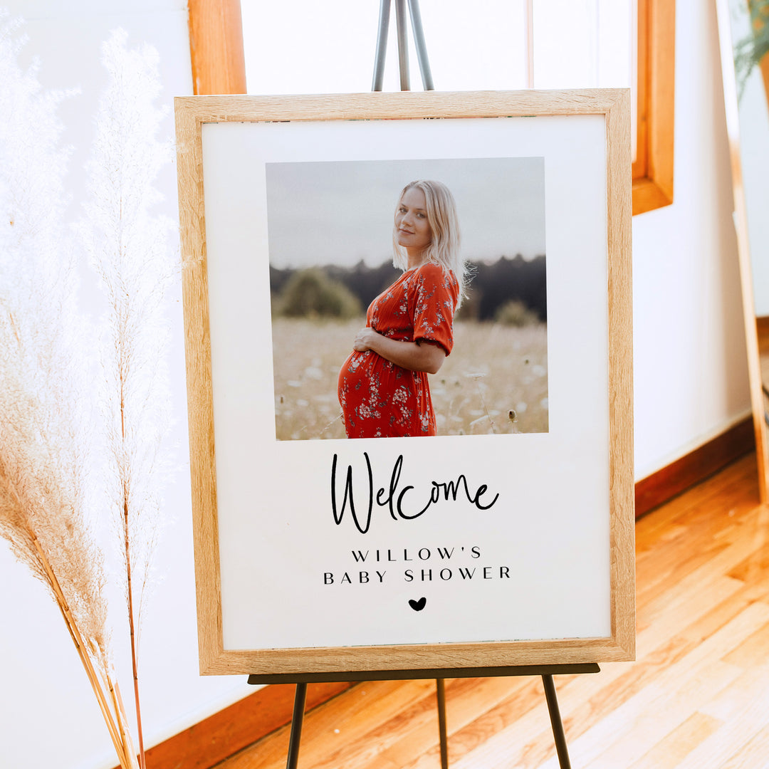WILLOW Elegant Personalized Photo Baby Shower Welcome Sign