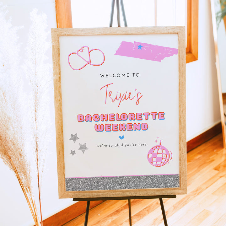 DINA Disco Cowgirl Nashville Bachelorette Welcome Sign