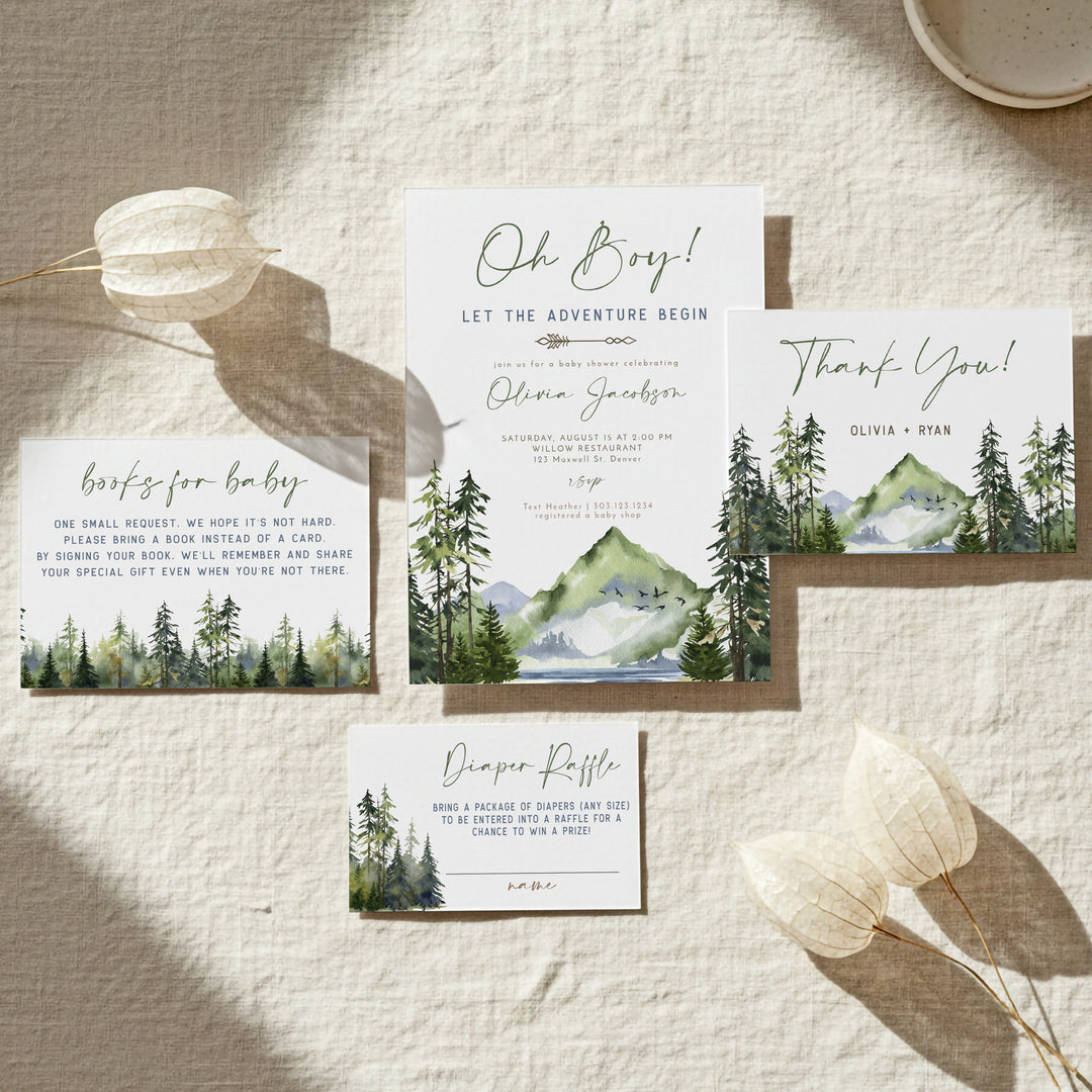 FINN Mountain Baby Shower Invitation Suite