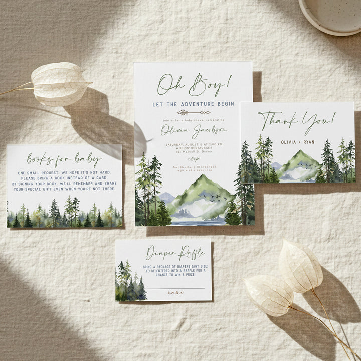 FINN Mountain Baby Shower Invitation Suite