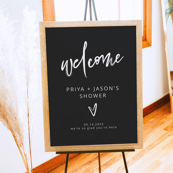 PRIYA Modern Edgy Script Couples Shower Welcome Sign