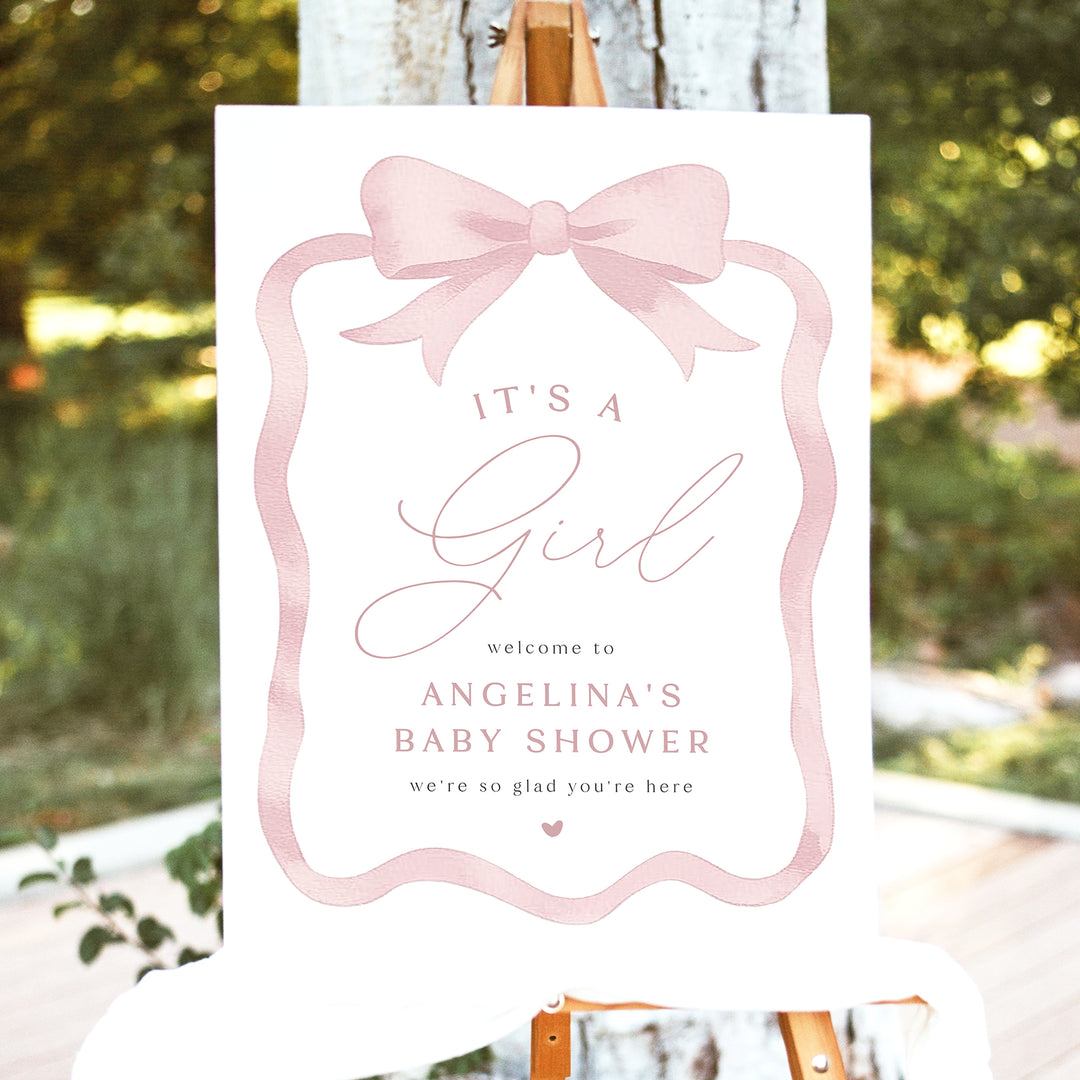 ANGELINA Coquette Bow It's a Girl Baby Shower Welcome Sign