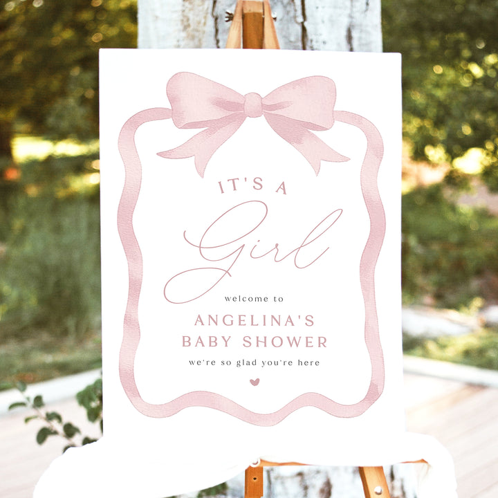ANGELINA Coquette Bow It's a Girl Baby Shower Welcome Sign
