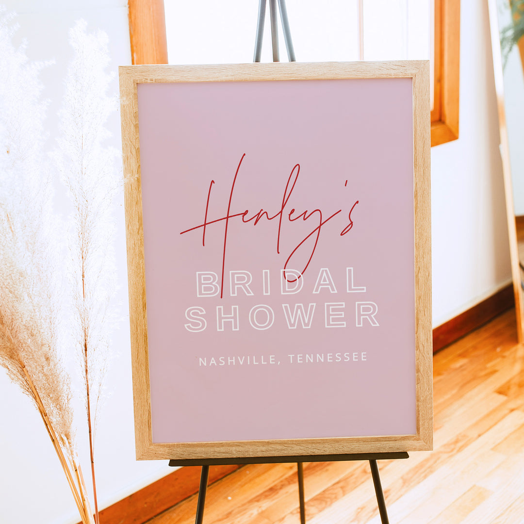 HENLEY Elegant Red and Pink Bridal Shower Welcome Sign