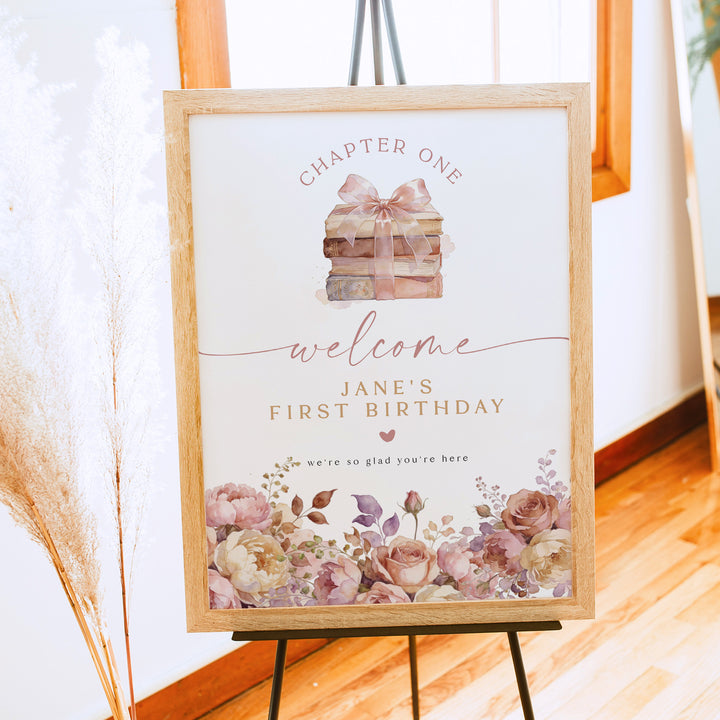 JANE Girl's Chapter One Storybook Birthday Party Welcome Sign