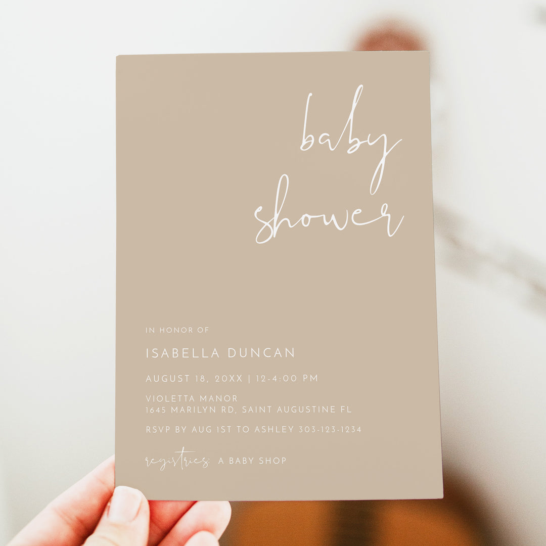 INDIE Beige Gender Neutral Baby Shower Invitation Suite